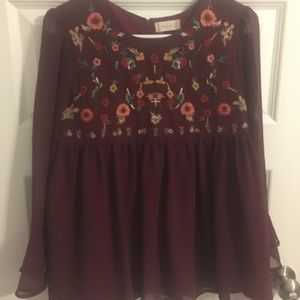 Altar'd State Maroon Floral Sheer Blouse